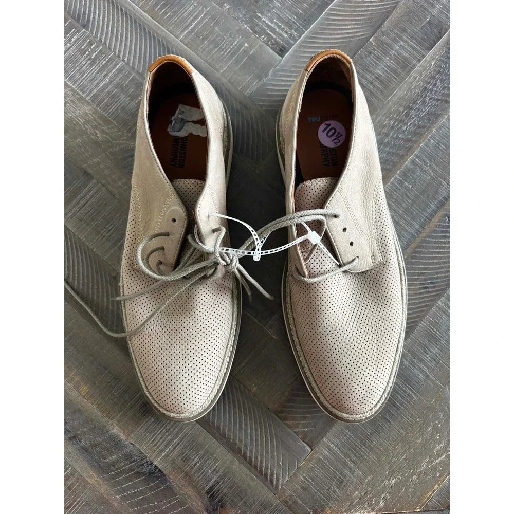 Johnston & Murphy TRUFOAM Perforated Leather Derby Shoes Beige Mens 10.5 NEW